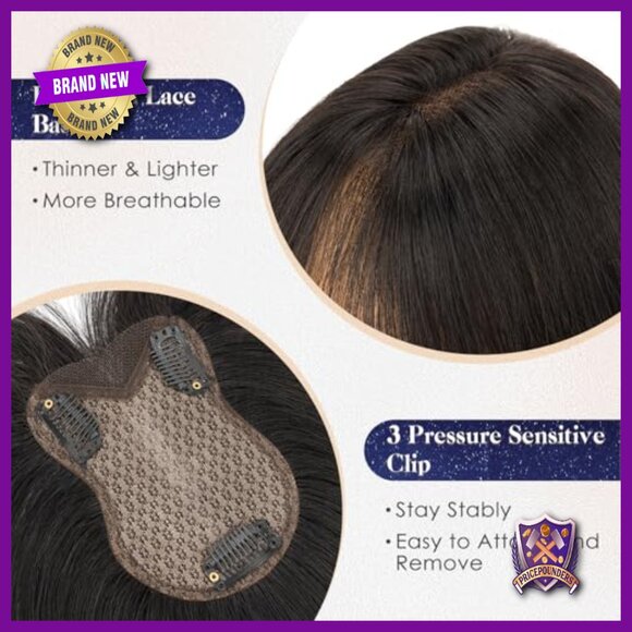 Real Human Hair Topper with Bangs, Hand-Tied Lace Base, 11 Inch Length main image 6